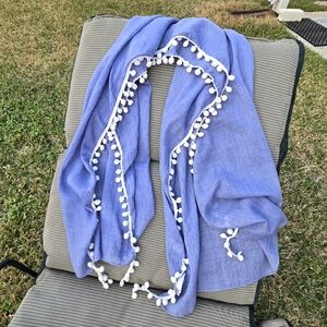 Boho Pom-Pom Lightweight Scarf Blue